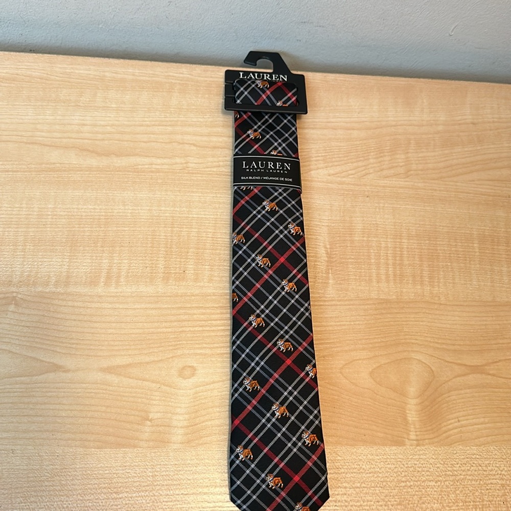 Lauren Bulldog Black/Red Plaid Classic Tie